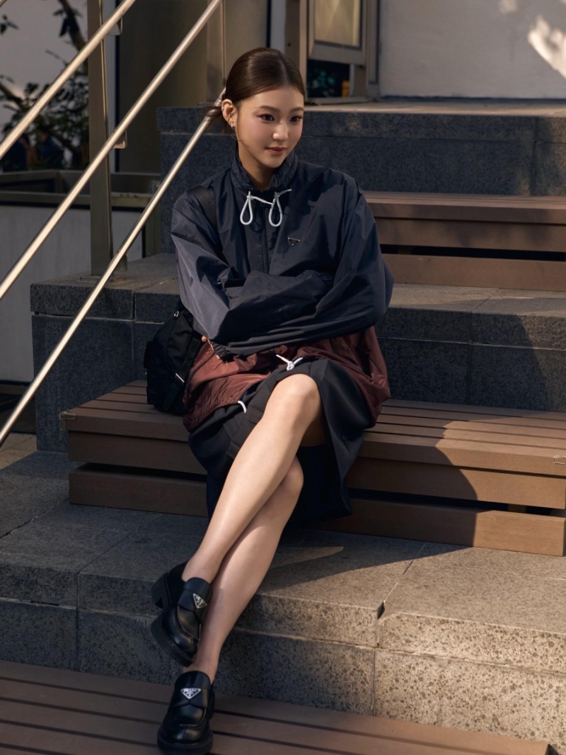 Prada Color-Blocked Hooded Windbreaker - Technical Nylon with Triangle Logo - Navy and Burgundy