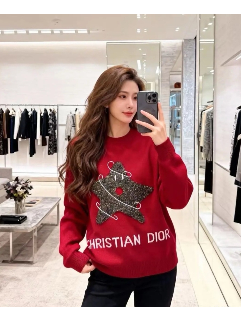 Christian Dior Festive Red Sequin Star Knit Sweater - 25FW Collection