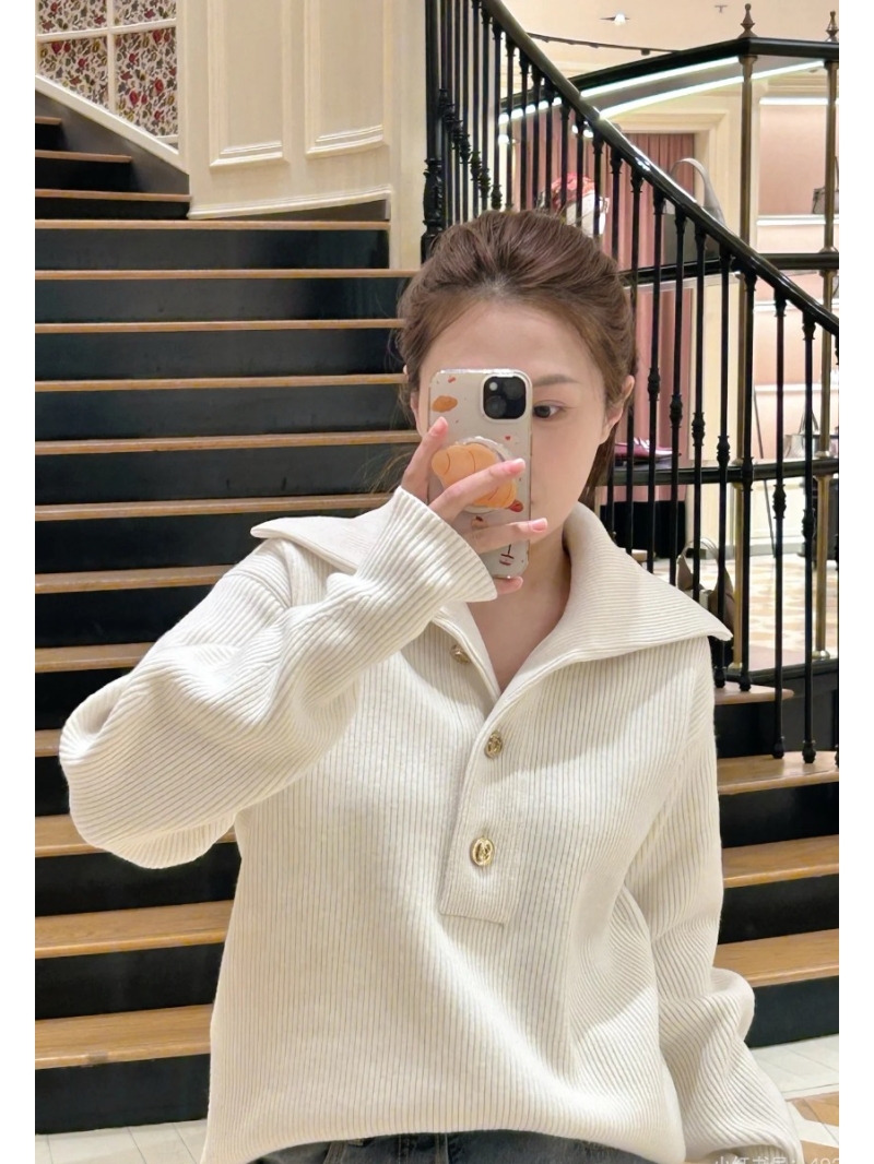 Gucci Ivory Ribbed Knit Sweater | Elevated Wide Polo Collar Luxe Jumper