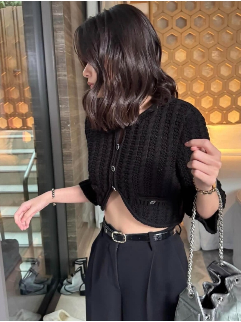 Chanel Cropped Textured Knit Cardigan | Black, Signature Metallic Buttons, Couture-Inspired, Timeless Luxury