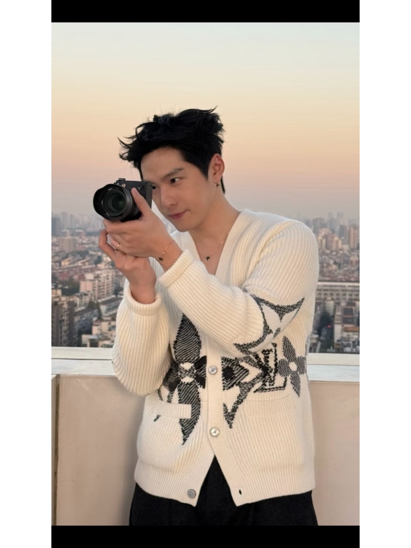 Louis Vuitton Oversized Monogram Intarsia Knit Cardigan in Ivory