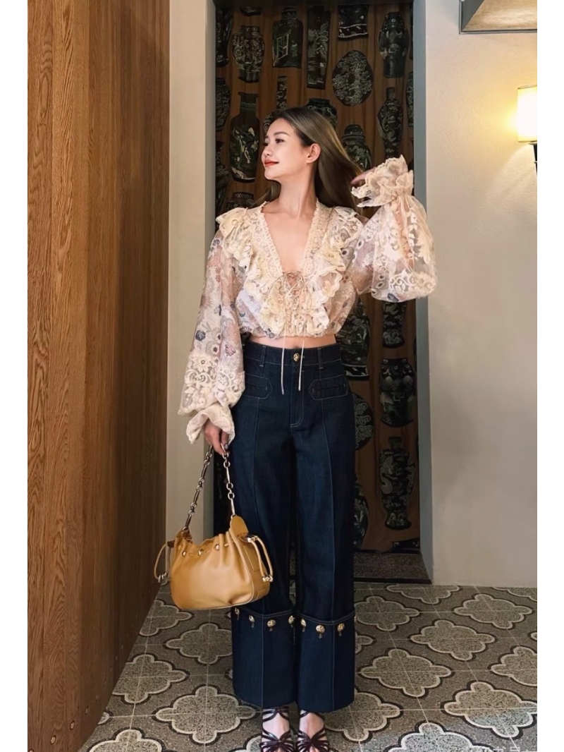 Zimmermann Rebellion Silk-Linen and Organza Lace Floral Blouse in Cream Multi