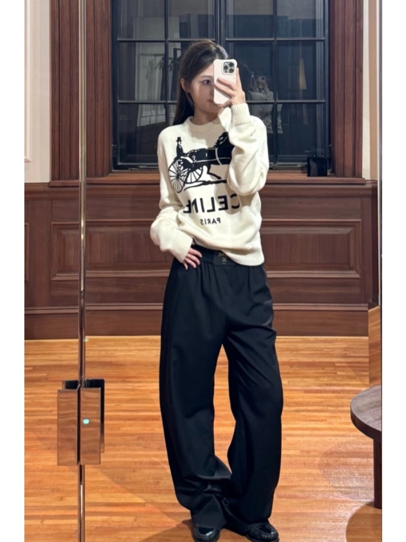 Celine Horse Carriage Graphic Knit Sweater in Sumptuous Ivory