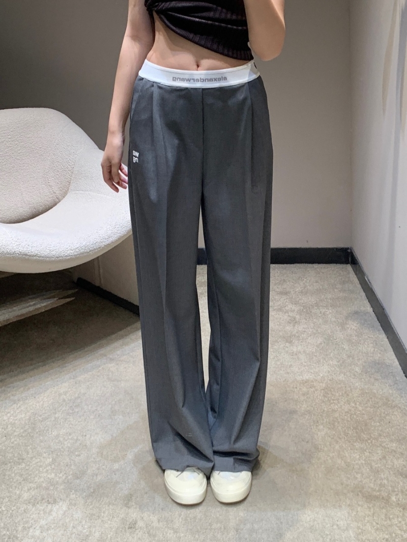 Alexander Wang Logo Elastic Waist Charcoal Gray Wide-Leg Trousers