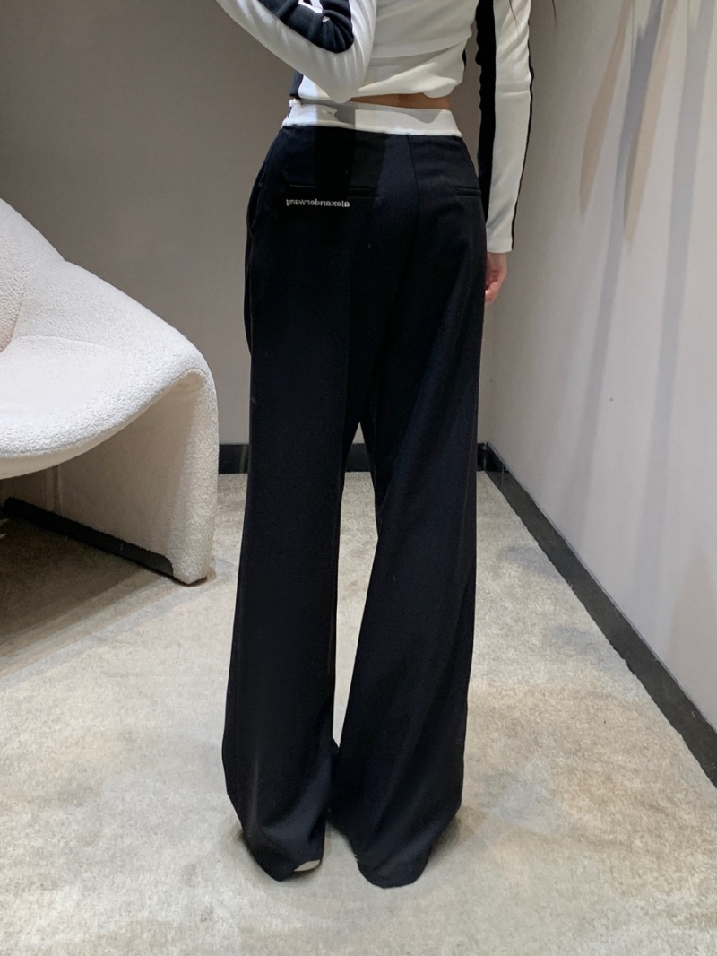 Alexander Wang Logo Waistband Wide-Leg Trousers in Matte Black