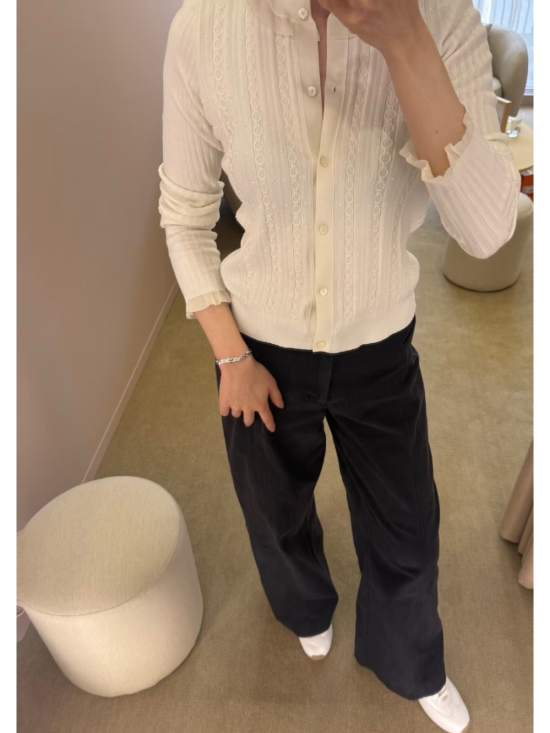 Hermès Ethereal Chain-Knit Cardigan with Ruffle Trim | Lightweight White