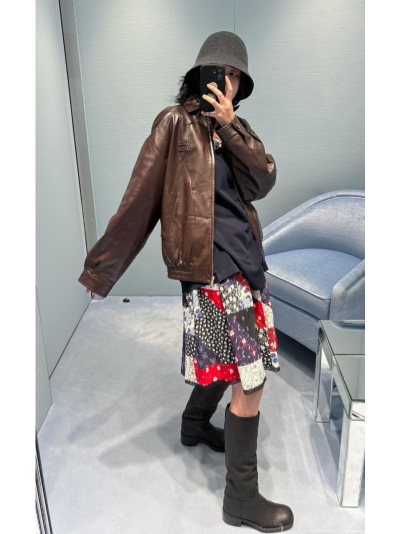 Miu Miu Sumptuous Vintage Lambskin Leather Biker Jacket in Chocolate Brown