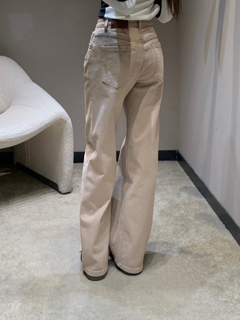 Brunello Cucinelli High-Waisted Wide-Leg Stretch Denim Trousers in Soft Taupe