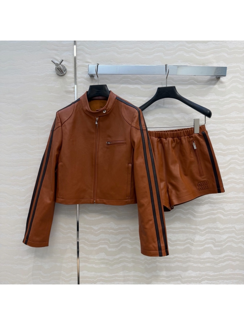Miu Miu Cropped Vegetable-Tanned Lambskin Flight Jacket in Cognac