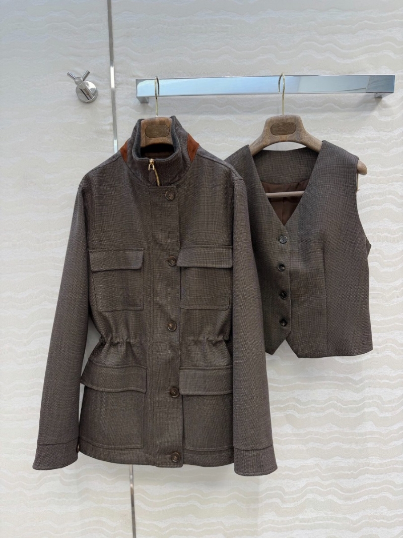 Loro Piana Acetate Wool & Lambskin Trim Minimalist Traveler Jacket in Earthy Taupe