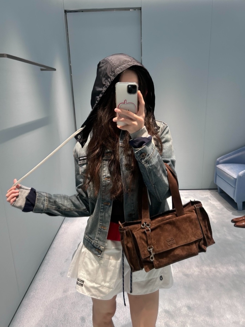 Miu Miu 26Ss Early Spring Fake Two-Piece Hooded Denim Jacket in Medium Blue