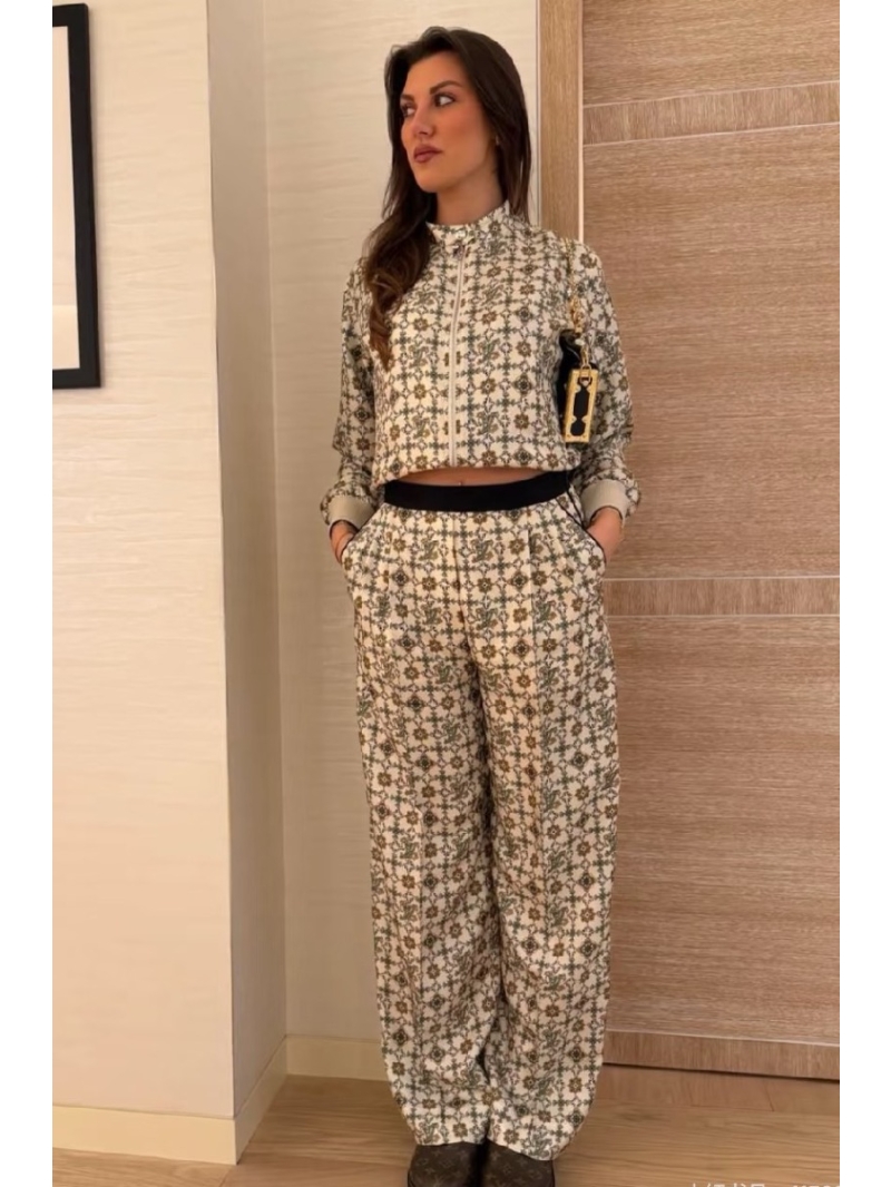 Louis Vuitton 100% Silk Twill Retro Monogram Straight-Leg Trousers