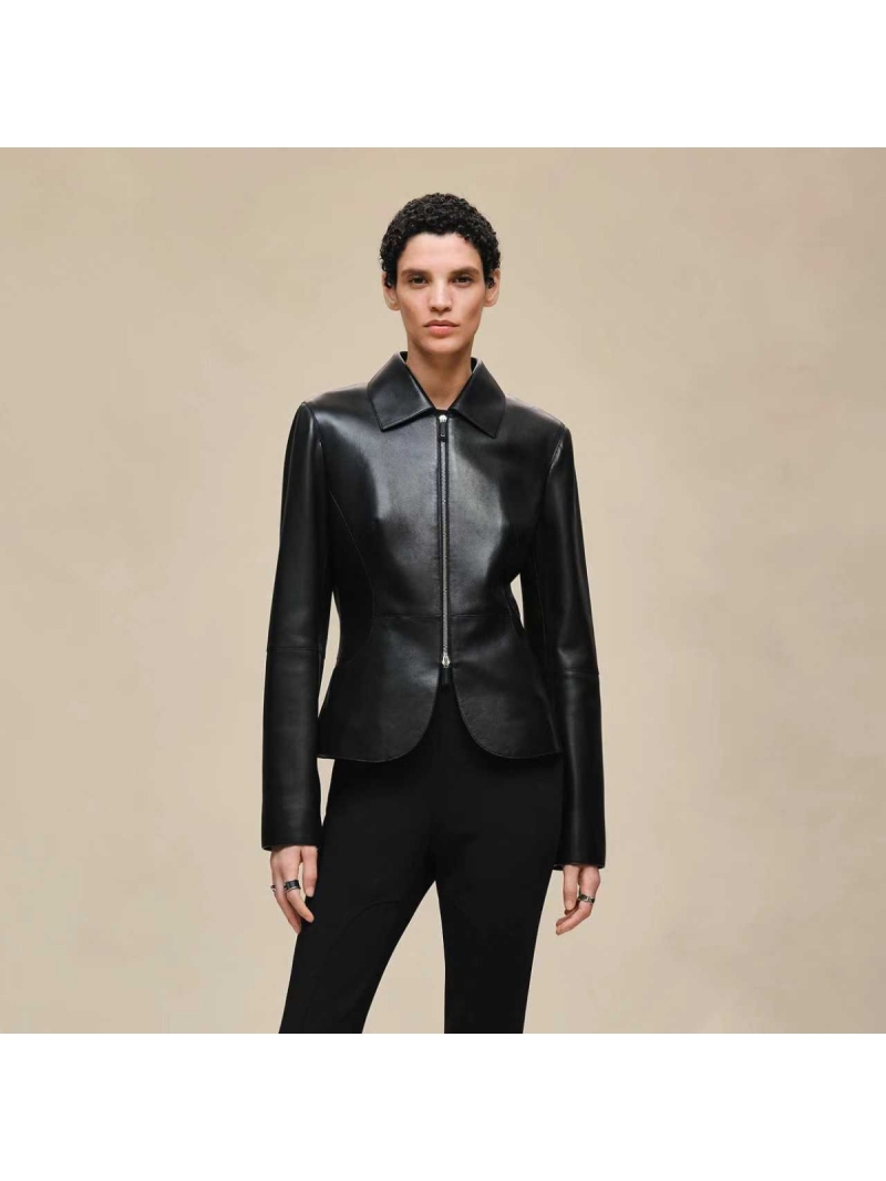 Hermès Limited Edition 100% Lambskin A-Line Tailored Leather Jacket in Black