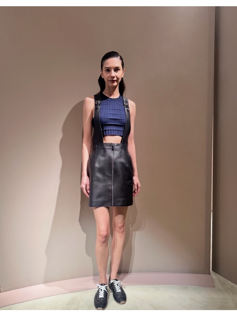 Hermes 100% Goatskin Leather Equestrian Pinafore Skirt - Minimalist and Edgy Black