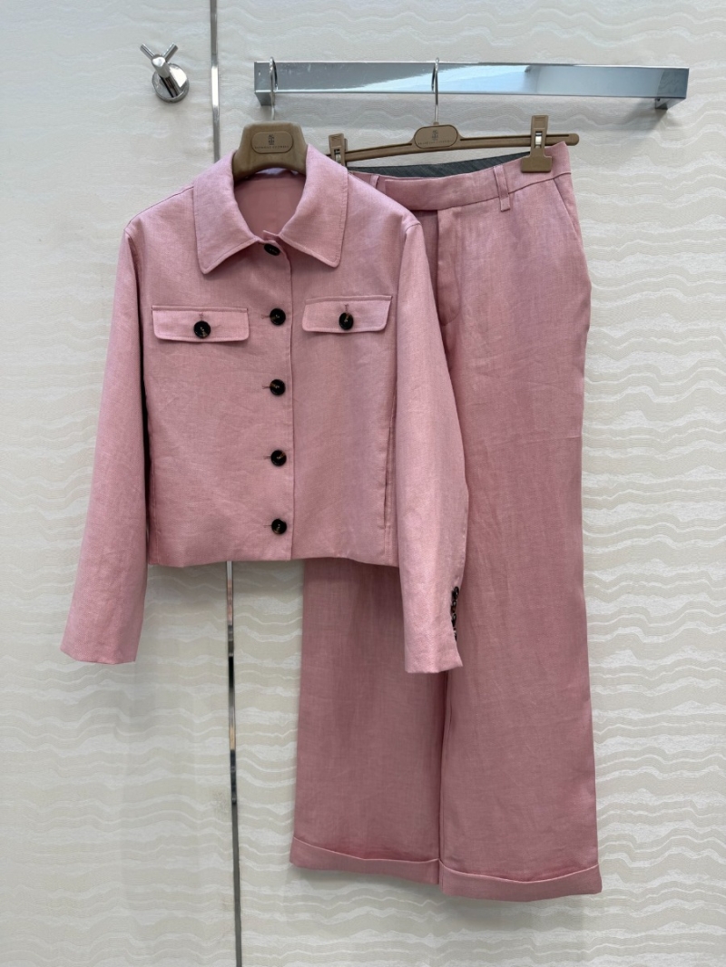 Brunello Cucinelli 100% Linen Plum Pink Tailored Flap Pocket Jacket
