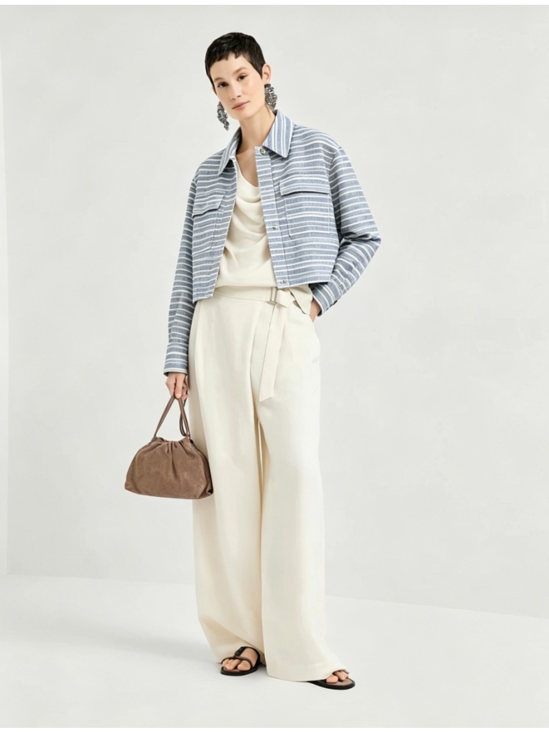 Brunello Cucinelli Linen Cropped Jacket with Shimmering Stripe