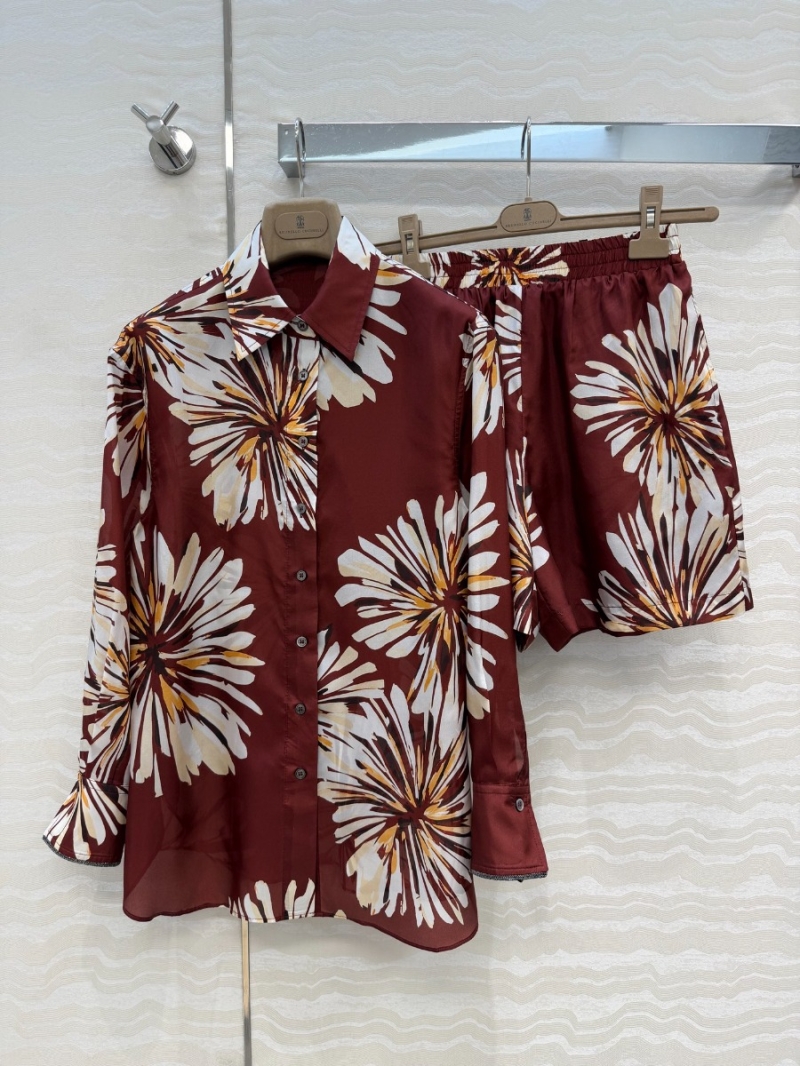 Brunello Cucinelli 100% Mulberry Silk Oriental Floral Vacation Shorts