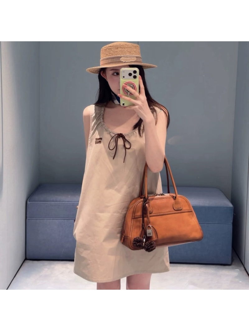 Miu Miu 2026 Limited Edition Khaki Drawstring Sleeveless Babydoll Dress