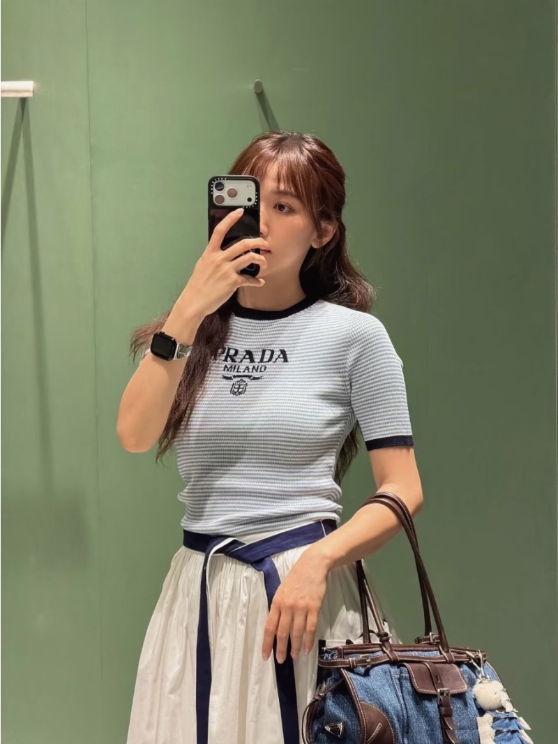 PRADA Striped Knit Top in Fine-Gauge Imported Yarn