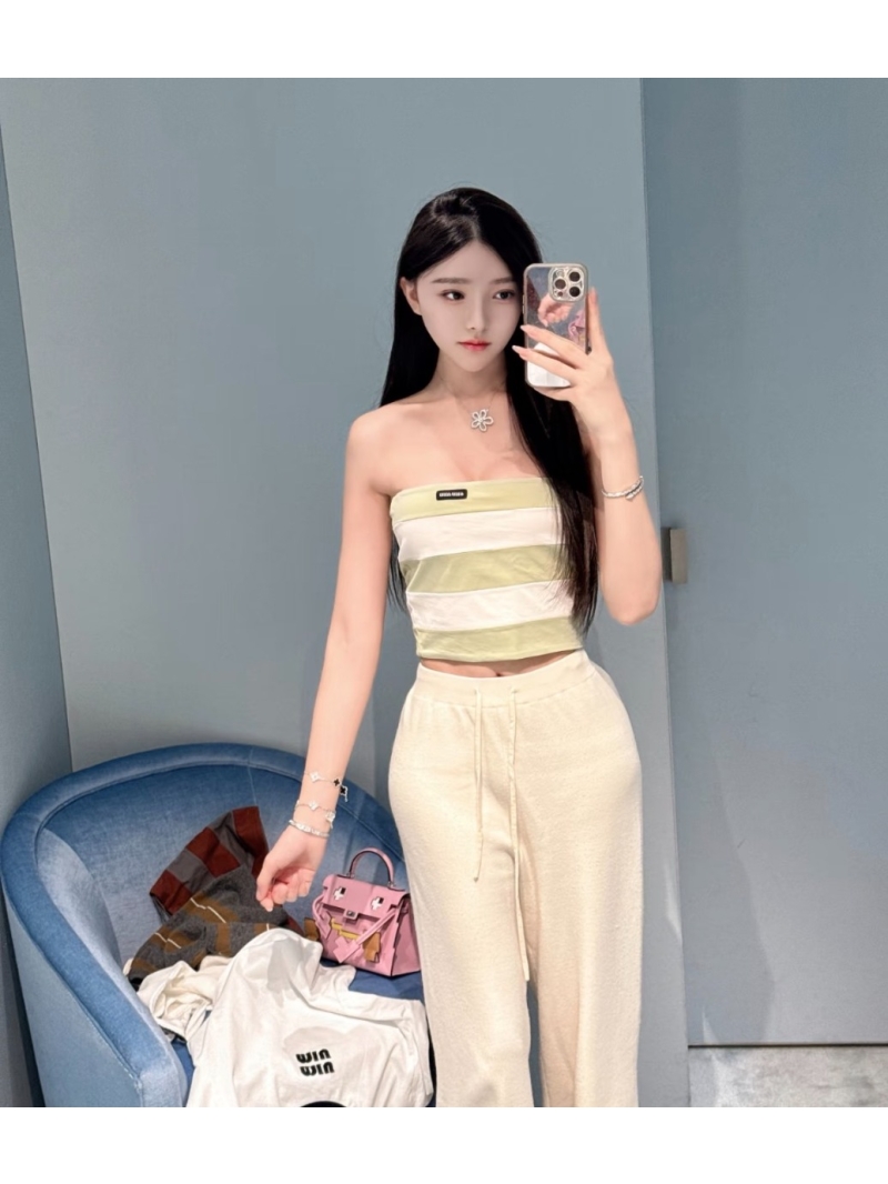 Miu Miu Striped Sage Green and White Bandeau Tube Top - Signature Jersey
