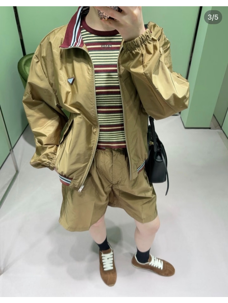 Prada Khaki Metallic Technical Utility Bermuda Shorts