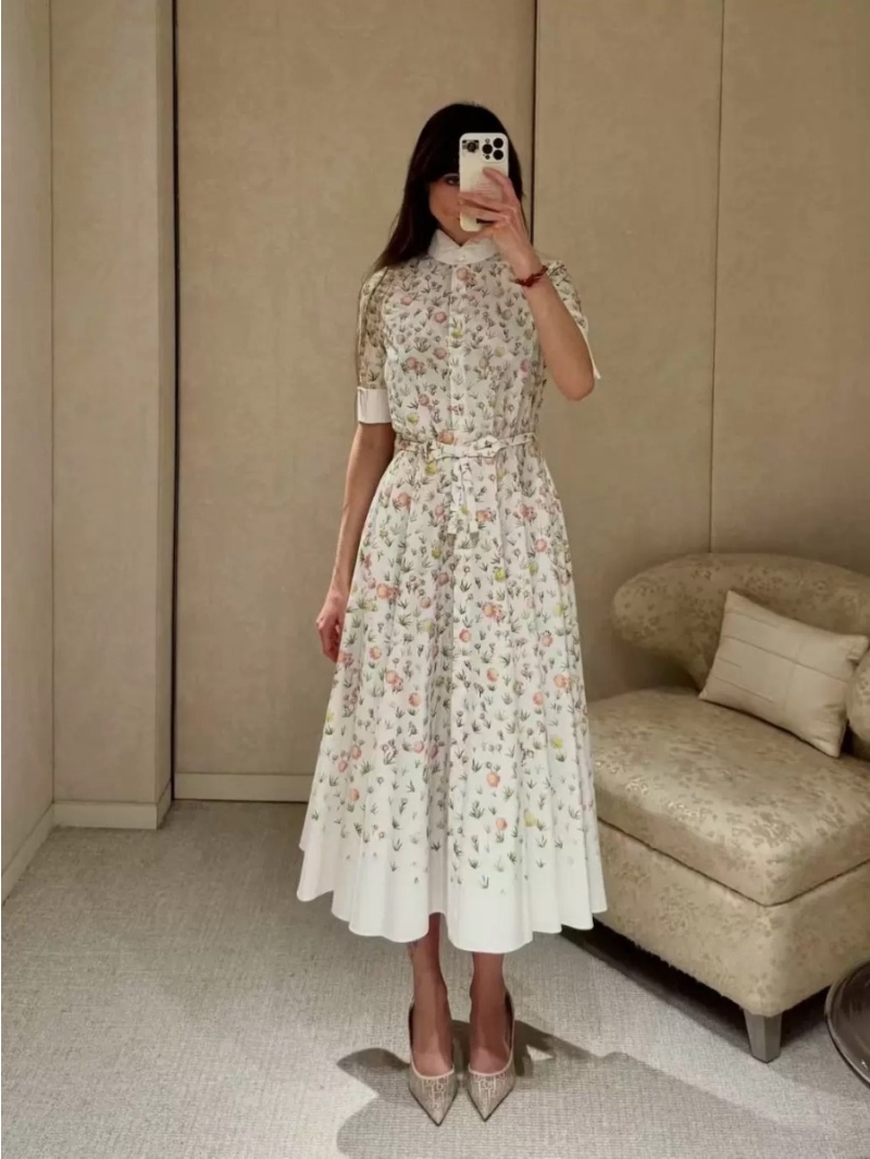 Dior Garden World Cotton Poplin Daisy Print Shirtwaist Maxi Dress