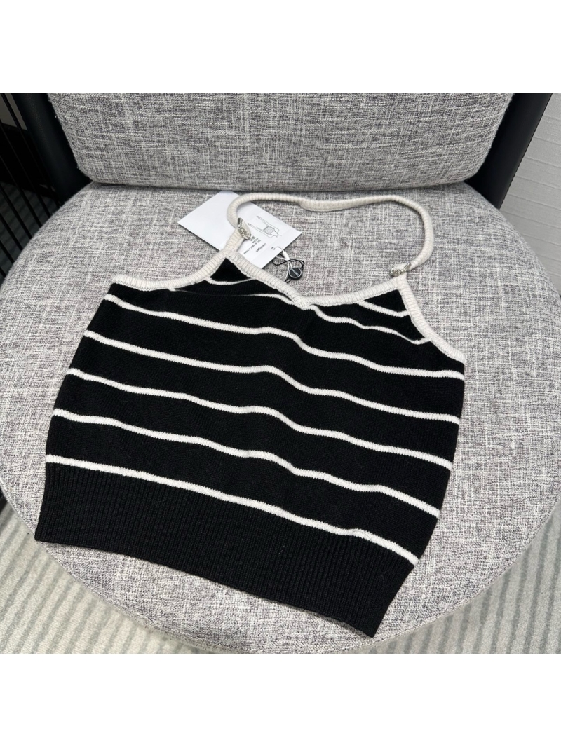Chanel 25SS Striped Halter Knit Tank Top Black – Elegant and Sleek