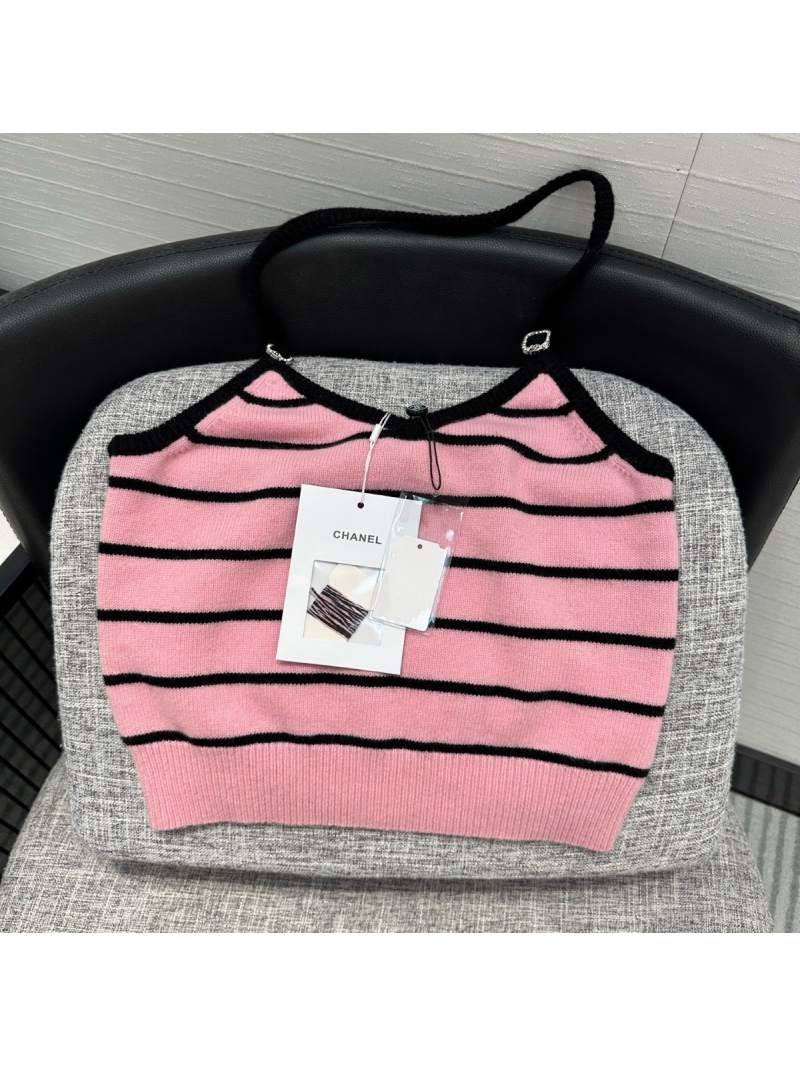 Chanel 25SS Striped Halter Knit Tank Top pink – Elegant and Sleek