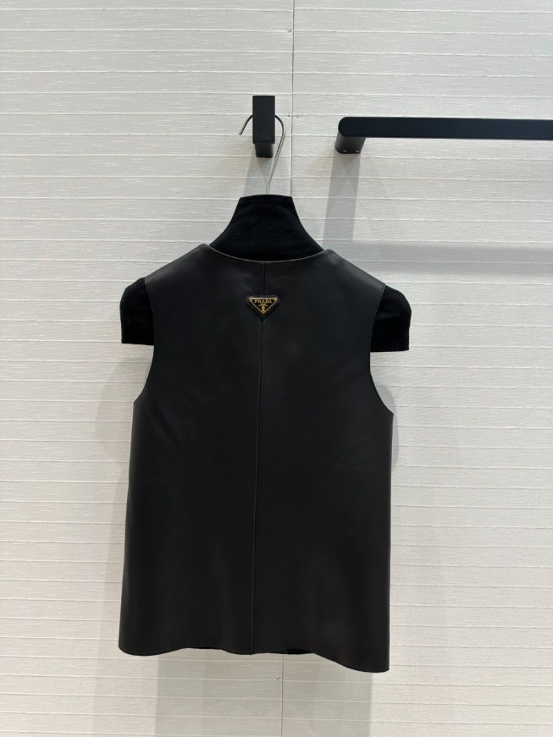 Prada 2024 Pre-Fall Imported Lambskin Leather Zip-Up Vest Jacket