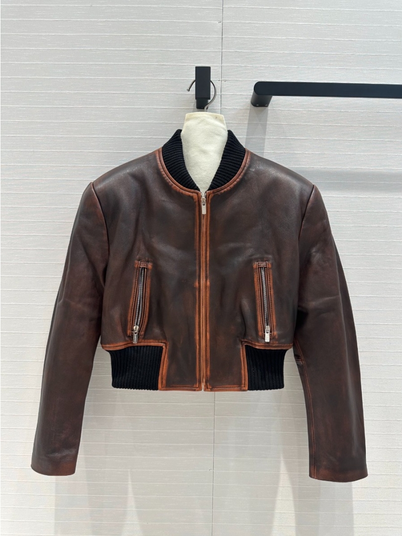 Miu Miu Fall/Winter 2024 Ribbed Collar Imported Lambskin Leather Baseball Jacket - limited edition
