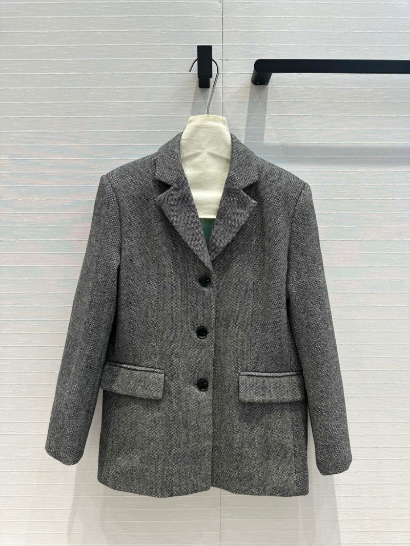 Prada 24 Pre-Fall Collection Stylish Floral Gray Blazer with Tiffany Blue Satin Accents