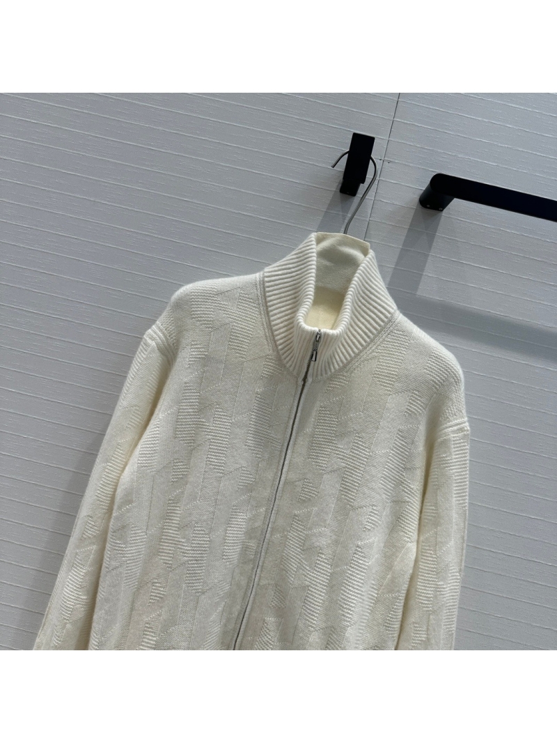 Hermès 24 Autumn Collection Textured Cashmere Zipper Cardigan - White