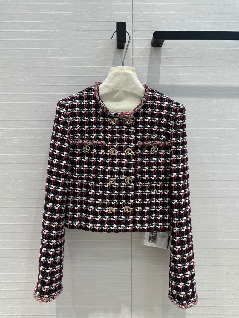 Chanel 24 Early Autumn Collection Red-Blue Checkered Tweed Short Jacket