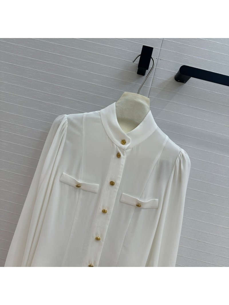 Zimmerman 24 SS Collection. Vintage Gold-Buckle Stand Collar Shirt. White