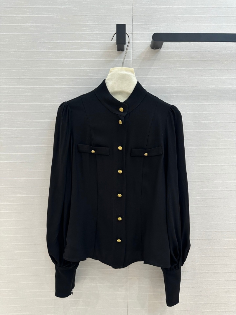 Zimmerman 24 SS Collection. Vintage Gold-Buckle Stand Collar Shirt. Black