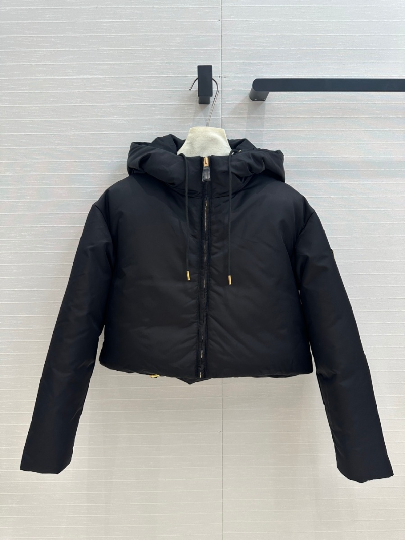 Prada 24 Fall/Winter Recycled Nylon Hooded Puffer Jacket - Black