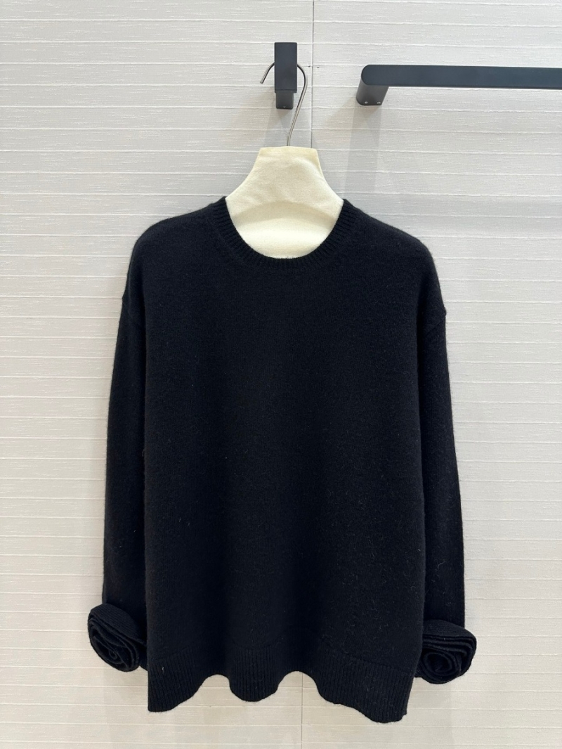 Valentino 24 Early Autumn Collection Black Wool Sweater with Black Rose Sleeve Details