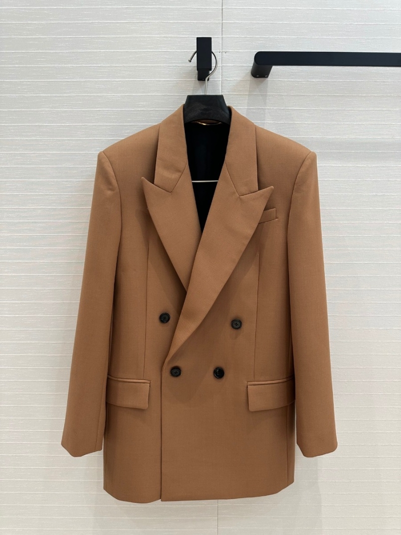 Saint Laurent YSL Wool Gabardine Blazer in Soft Brown
