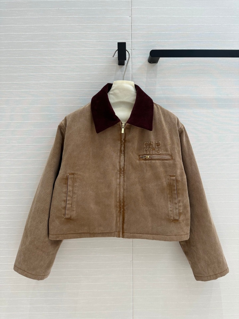Miu Miu Fall Collection Corduroy Collar Denim Jacket - Brown