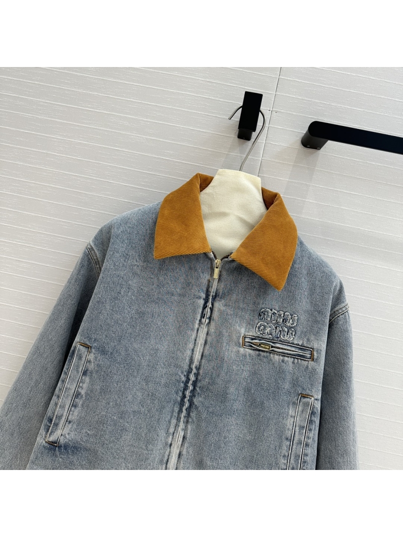 Miu Miu Fall Collection Corduroy Collar Denim Jacket - Light Blue