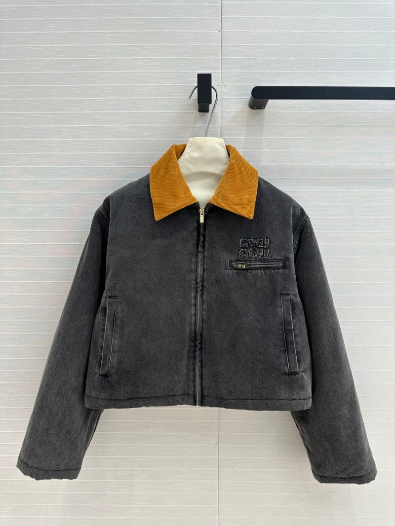 Miu Miu Fall Collection Corduroy Collar Denim Jacket - Black