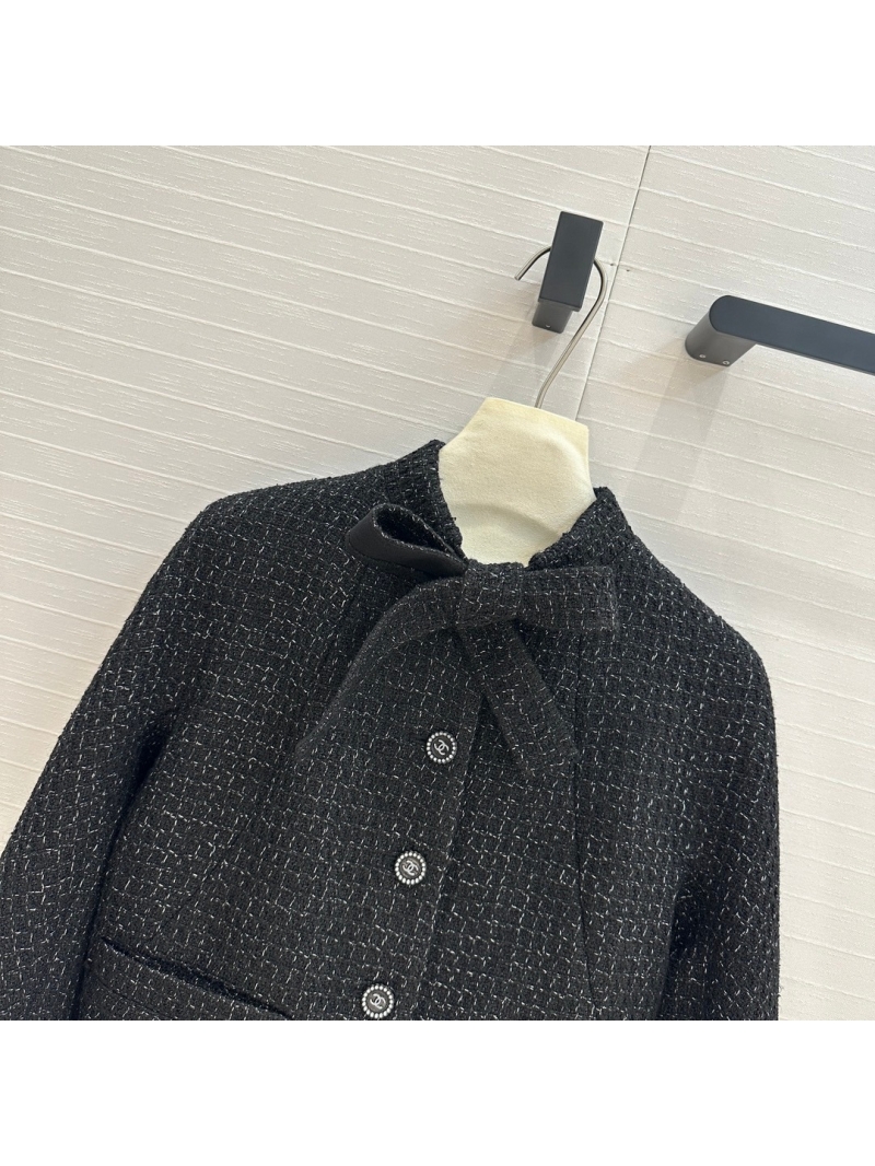 Chanel 24B Collection Elegant Bow-Tie Black Tweed Jacket