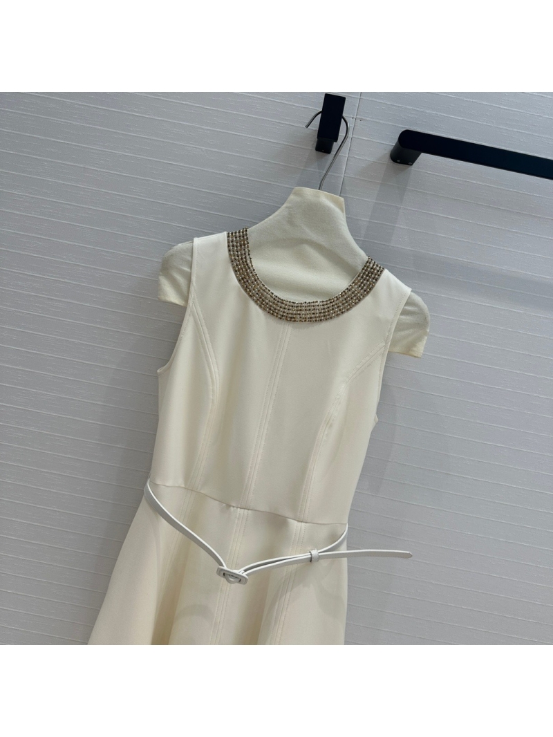 Dior Early Fall Collection Embellished Neckline Sleeveless Wool-Silk Dress - Ivory