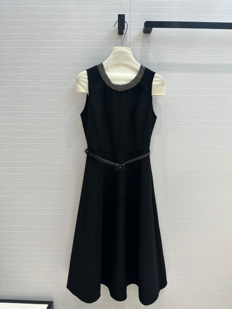 Dior Early Fall Collection Embellished Neckline Sleeveless Wool-Silk Dress - Black