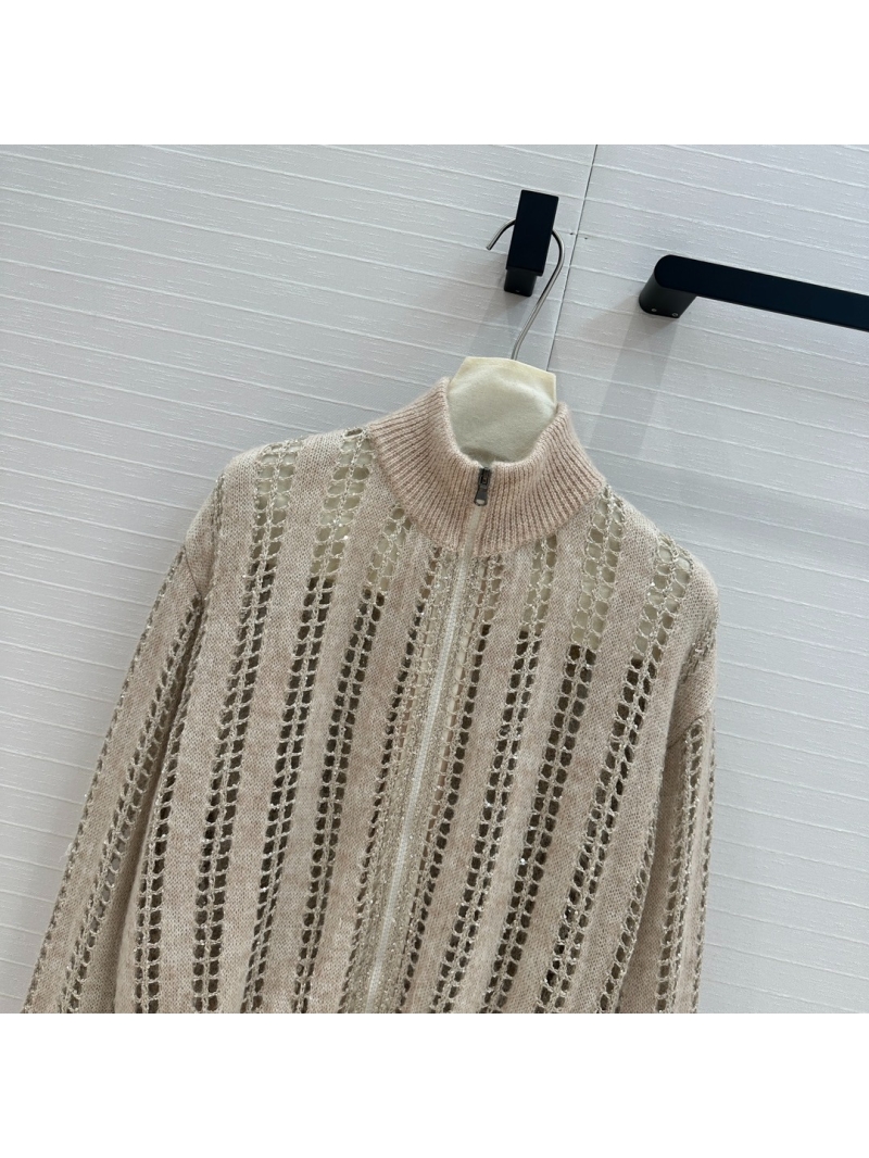 Brunello Cucinelli Wool and mohair dazzling net cardigan creme