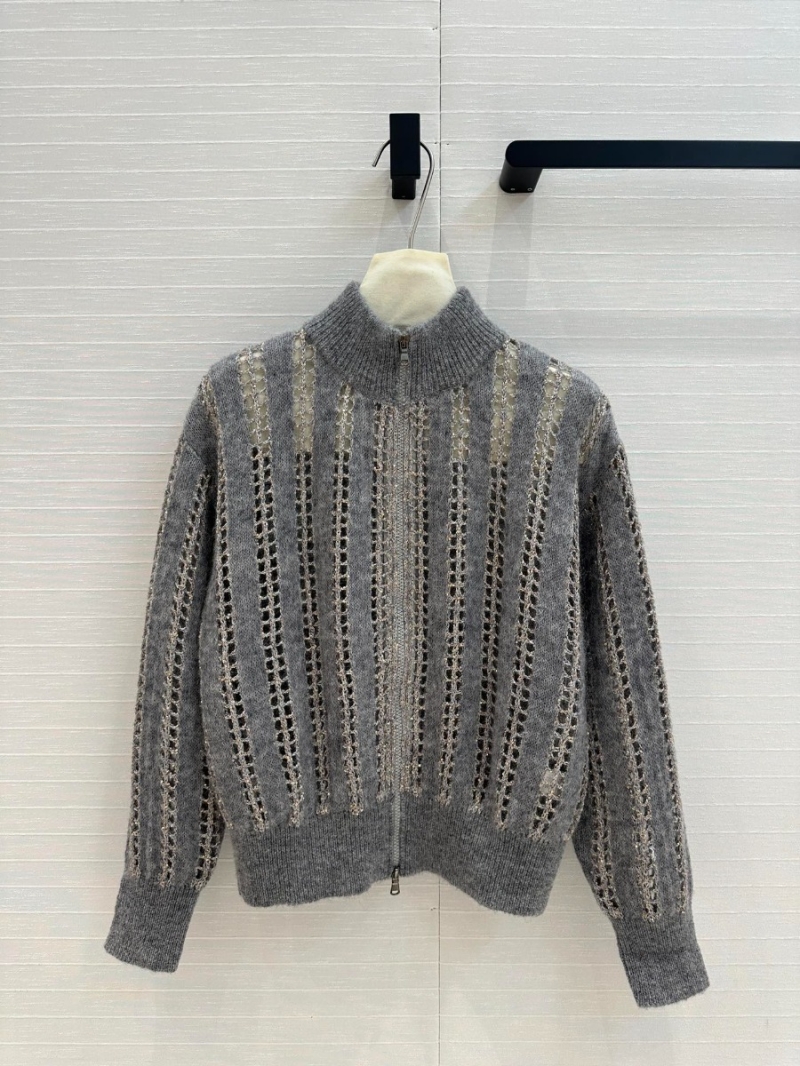 Brunello Cucinelli Wool and mohair dazzling net cardigan grey