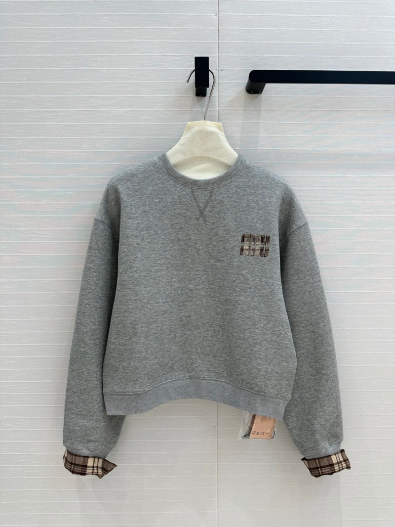 Miu Miu Vintage Two-Piece Plaid Trim Sweatshirt Set Gray