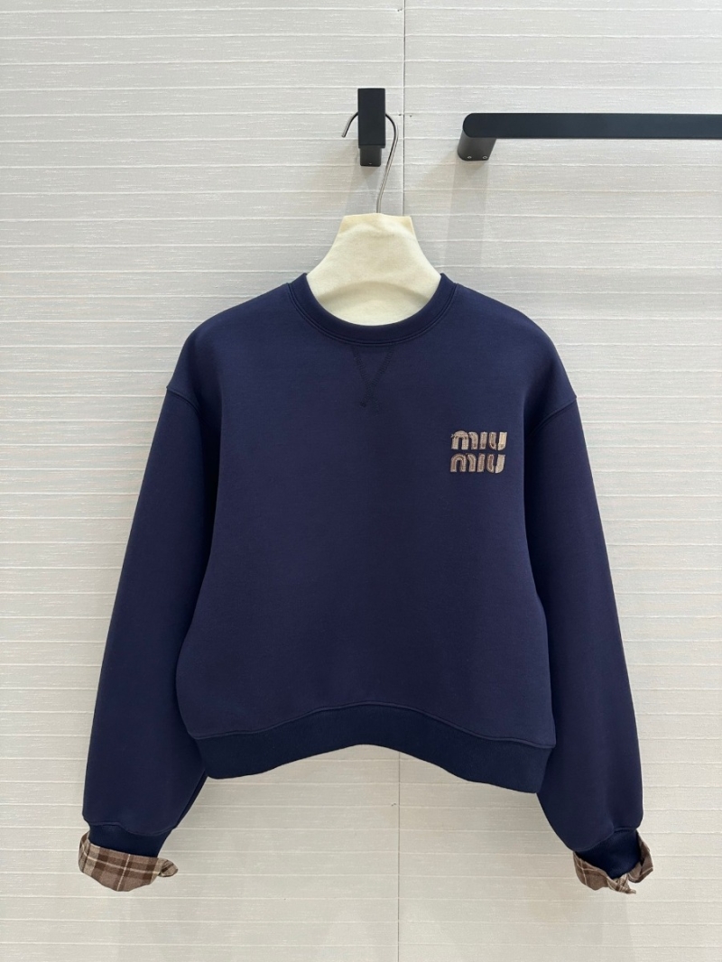 Miu Miu Vintage Two-Piece Plaid Trim Sweatshirt Set Navy Blue