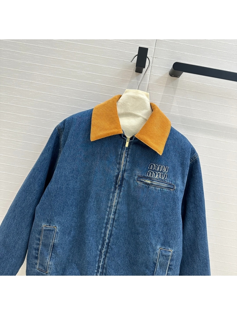 Miu Miu 24FW OS Corduroy Collar Denim Jacket Blue