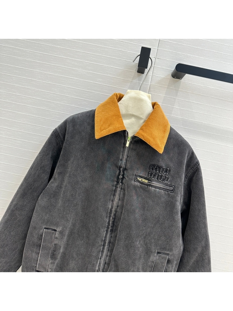 Miu Miu 24FW OS Corduroy Collar Denim Jacket Grey